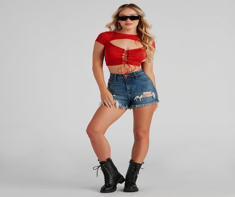 TableClothsUs Rule Breaker Lace Up Crop Top