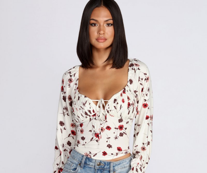 TableClothsUs Fall With Floral Tie Front Top