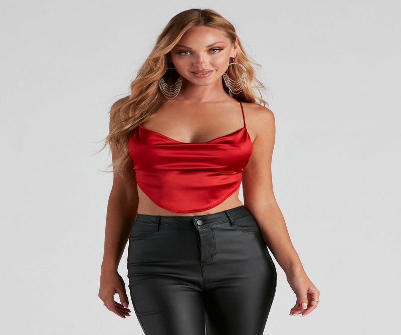 TableClothsUs Satin Cowl Neck Strappy Crop Top