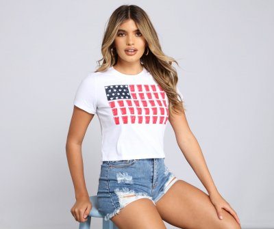 TableClothsUs Red, White And Beer Crop Top