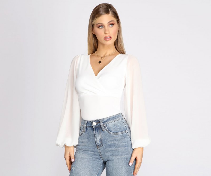 TableClothsUs Classic Chiffon Sleeve Wrap Front Blouse