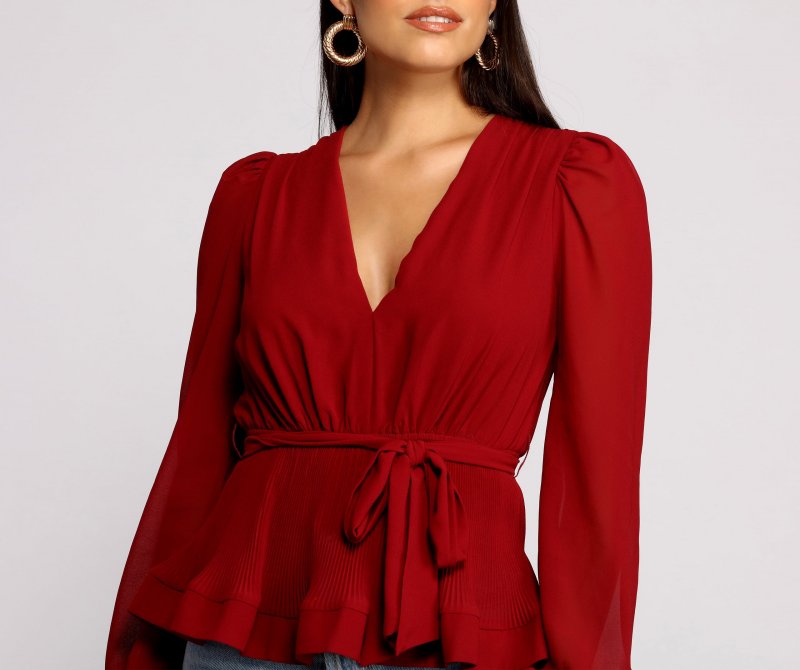 TableClothsUs Tie Front Chiffon Peplum Top