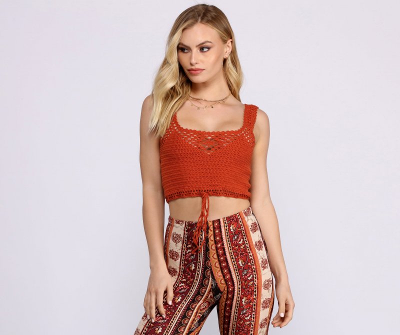 TableClothsUs Crochet All Day Tie Front Crop Top