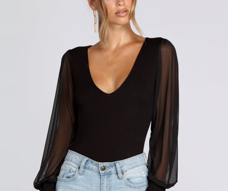 TableClothsUs Sheer Bet Long-Sleeve Bodysuit