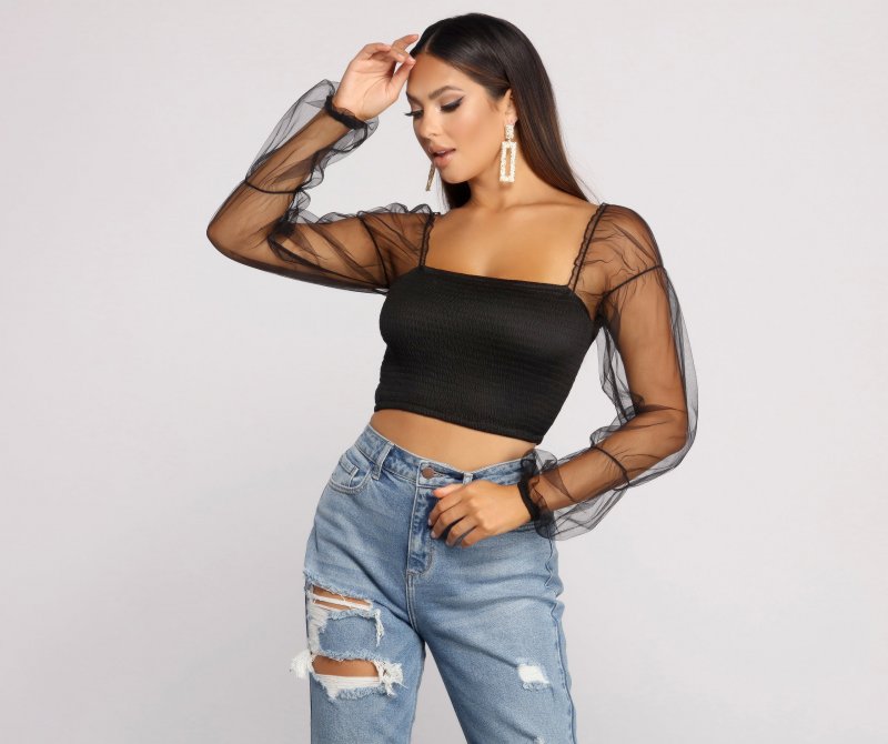 TableClothsUs Statement Stunner Smocked Puff Sleeve Crop Top