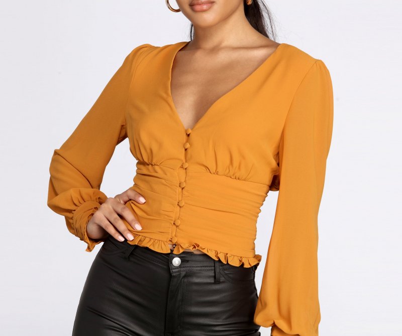 TableClothsUs Chiffon Ruched Waist Cropped Blouse