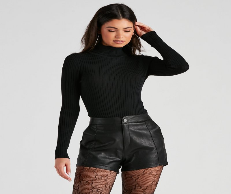 TableClothsUs Classic Ribbed Knit Turtleneck Bodysuit