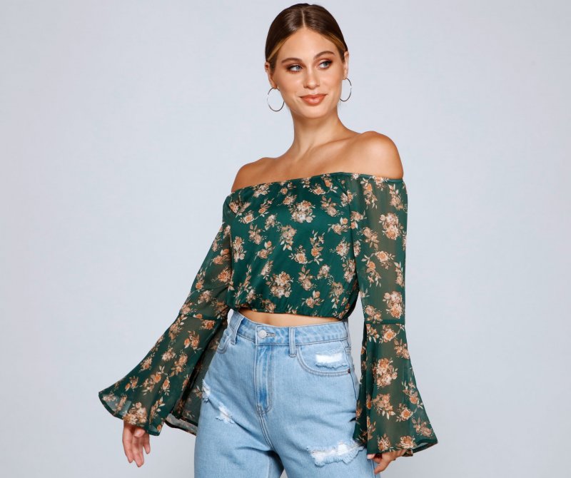 TableClothsUs Floral Passion Off The Shoulder Chiffon Top