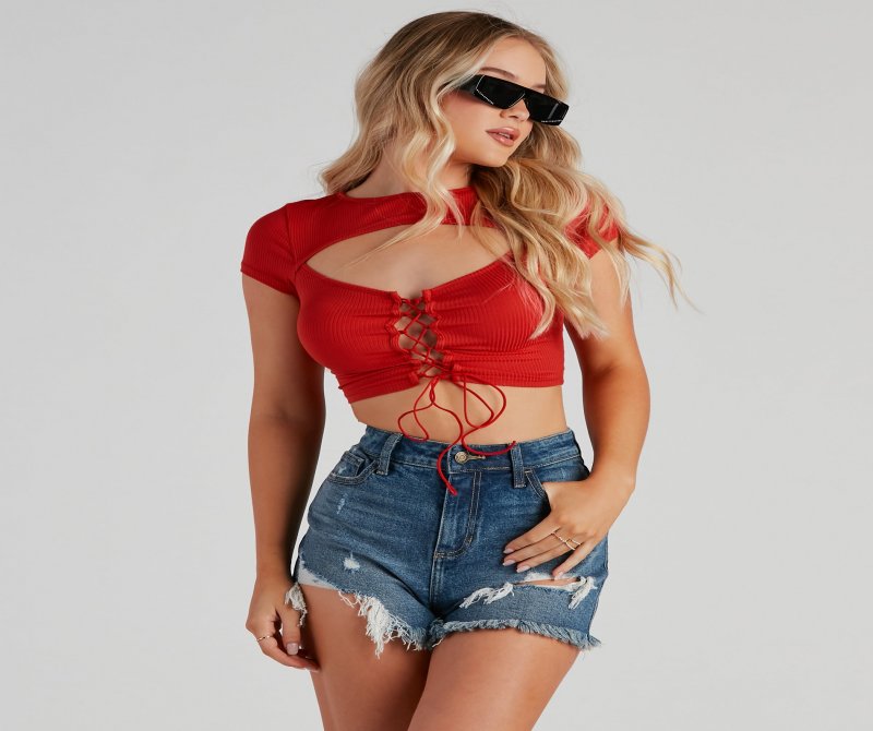 TableClothsUs Rule Breaker Lace Up Crop Top