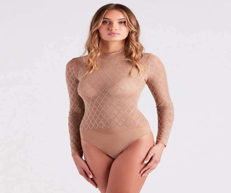 TableClothsUs Moment To Slay Rhinestone Mesh Bodysuit