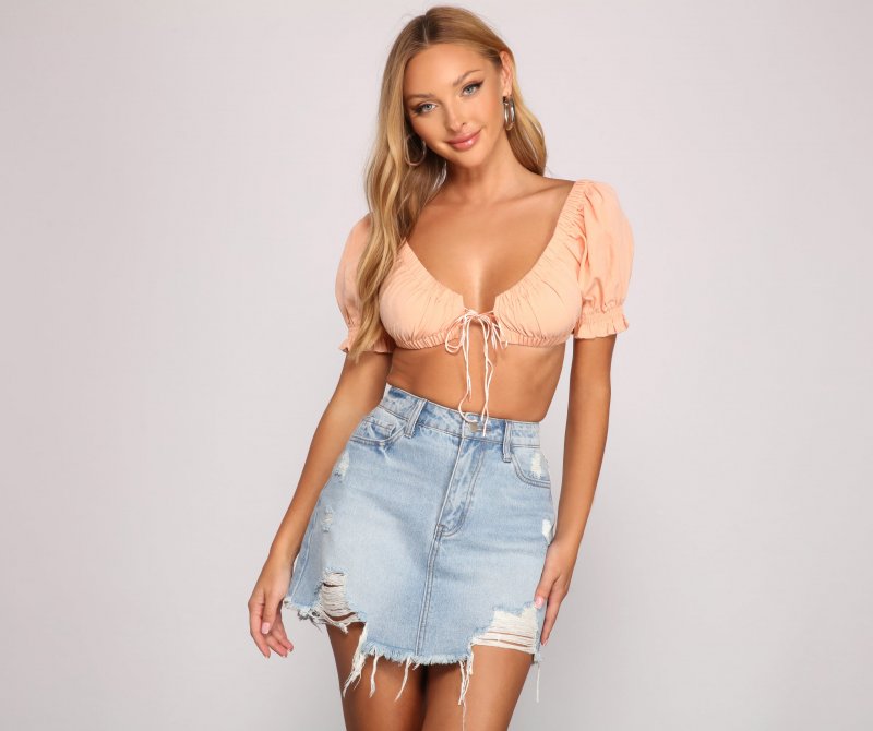 TableClothsUs On Trend Tie Front Crop Top