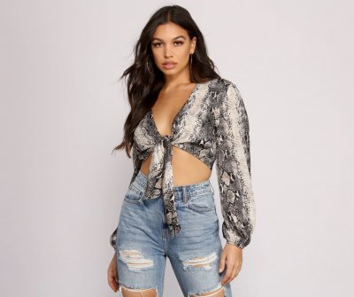 TableClothsUs Chic Satin Snake Print Crop Top