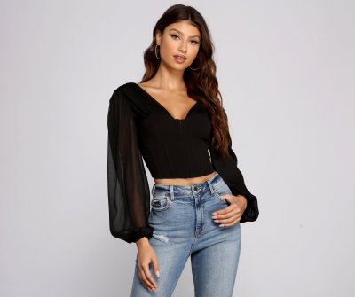 TableClothsUs Chic Babe Long Sleeve Corset Blouse