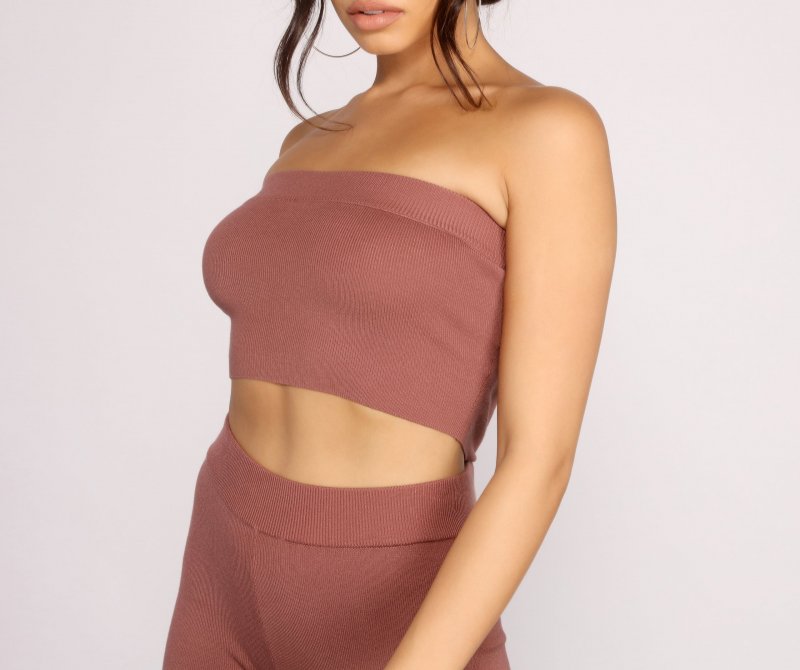 TableClothsUs Keeping Knit Casual Crop Tube Top