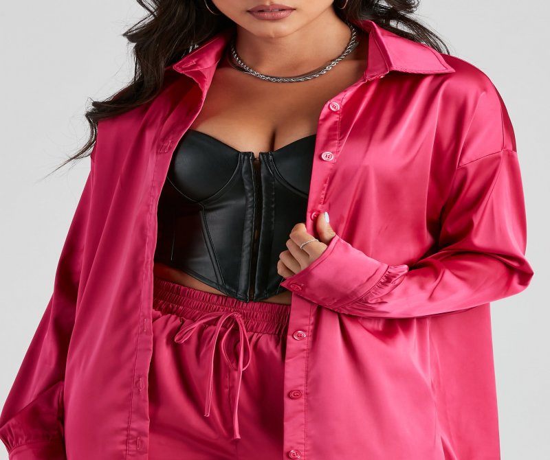 TableClothsUs Stylishly Sleek Satin Button Down Top