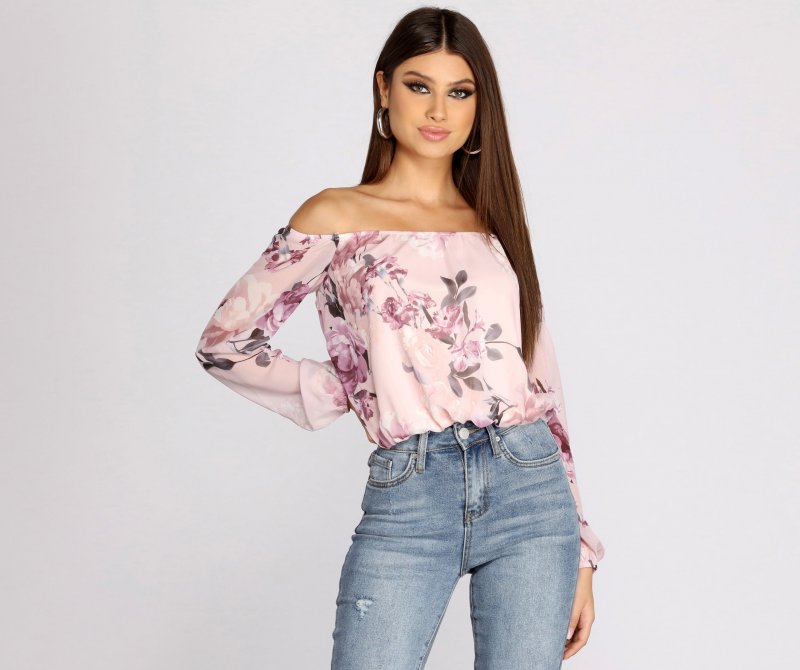 TableClothsUs Flower Child Chiffon Cropped Blouse