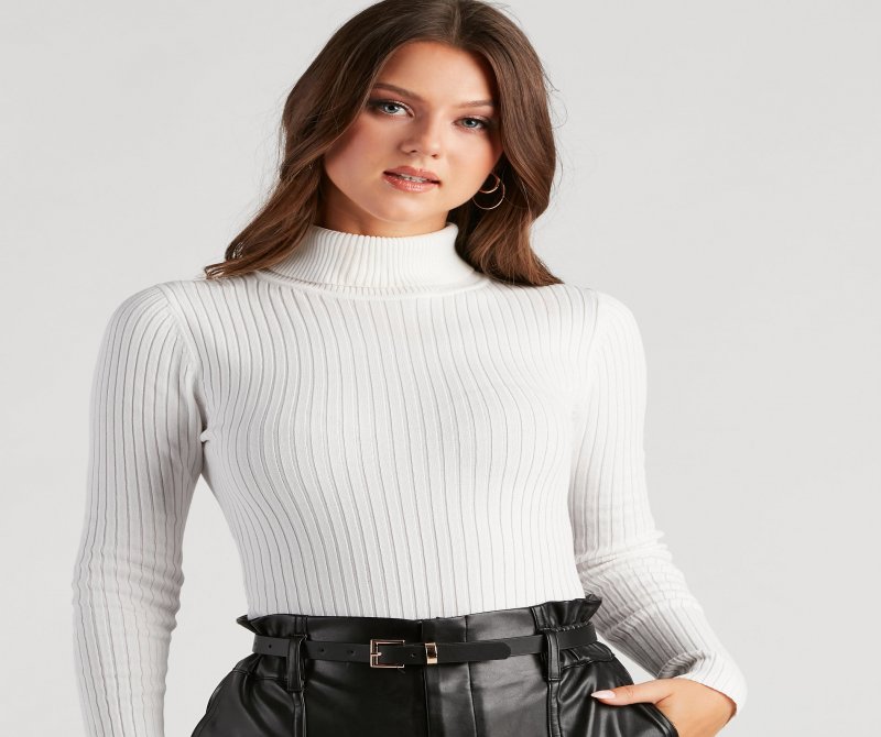 TableClothsUs Classic Ribbed Knit Turtleneck Bodysuit