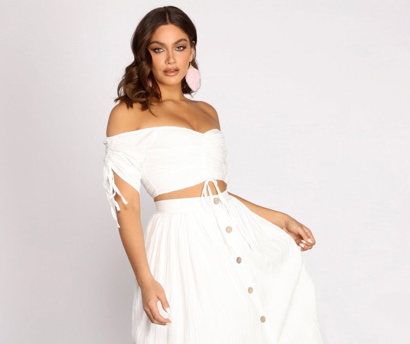 TableClothsUs Seaside Babe Off Shoulder Crop Top