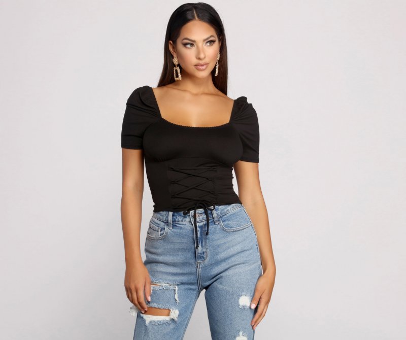 TableClothsUs Brushed Knit Corset Waist Top