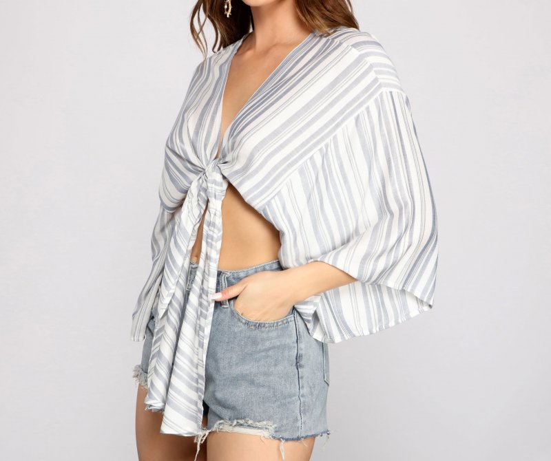 TableClothsUs Casual Moment Striped Tie Front Top