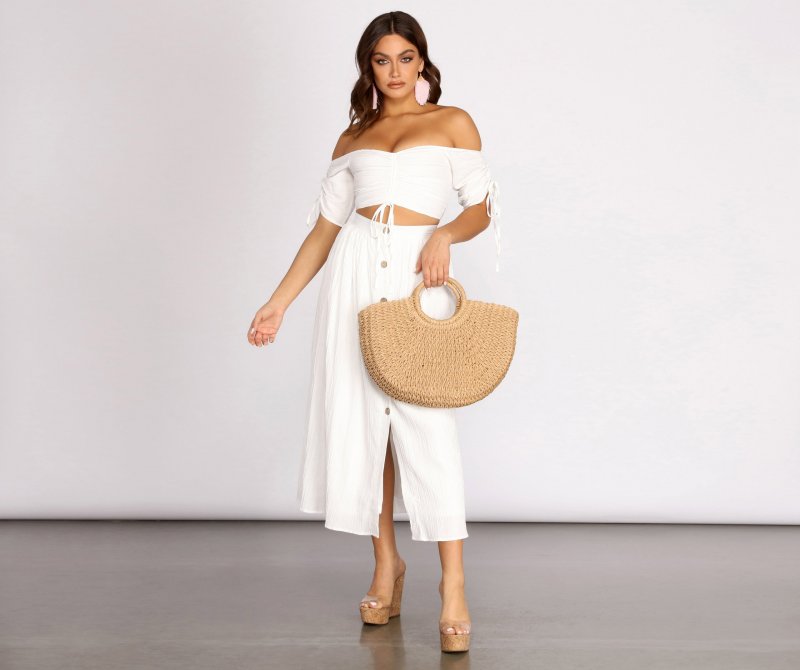 TableClothsUs Seaside Babe Off Shoulder Crop Top