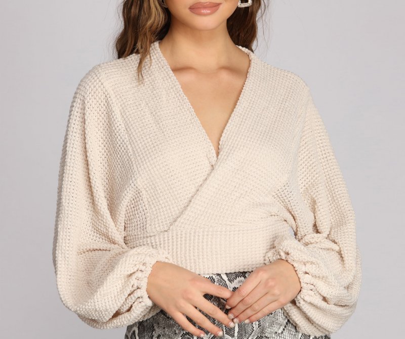 TableClothsUs Textured Knit Wrap Front Top