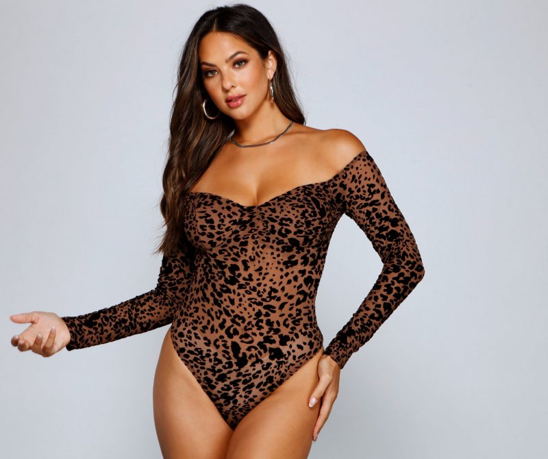 TableClothsUs Flocked Velvet Leopard Print Bodysuit