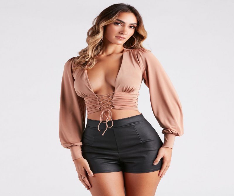 TableClothsUs Fierce And Flawless Plunging Lace-Up Crop Top