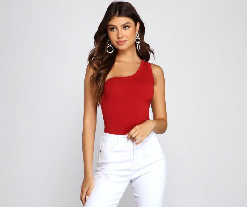 TableClothsUs Stylish Basic One-Shoulder Bodysuit