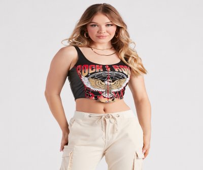 TableClothsUs Rock And Roll Cropped Graphic Tee