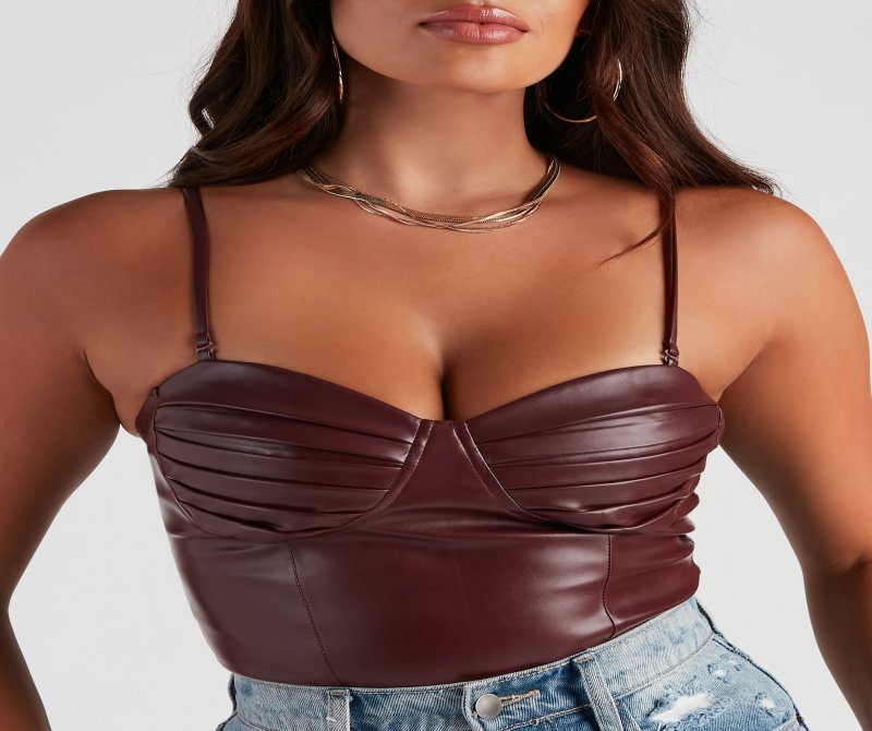 TableClothsUs Press Pause Faux Leather Corset Bodysuit