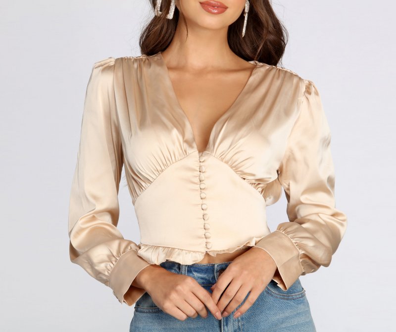 TableClothsUs Button Detail Satin Blouse