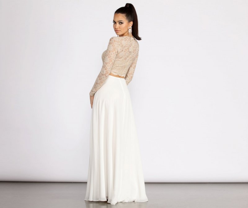 TableClothsUs Baylee Scallop Glitter Lace Two Piece Chiffon Dress