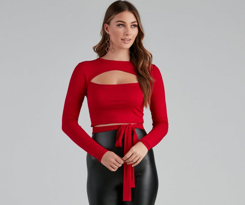 TableClothsUs Stylish Ties Long Sleeve Cutout Top