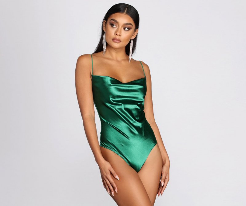 TableClothsUs Satin Cowl Neck Bodysuit