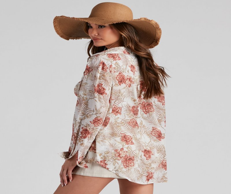 TableClothsUs Blushing Tropics Button-Up Top