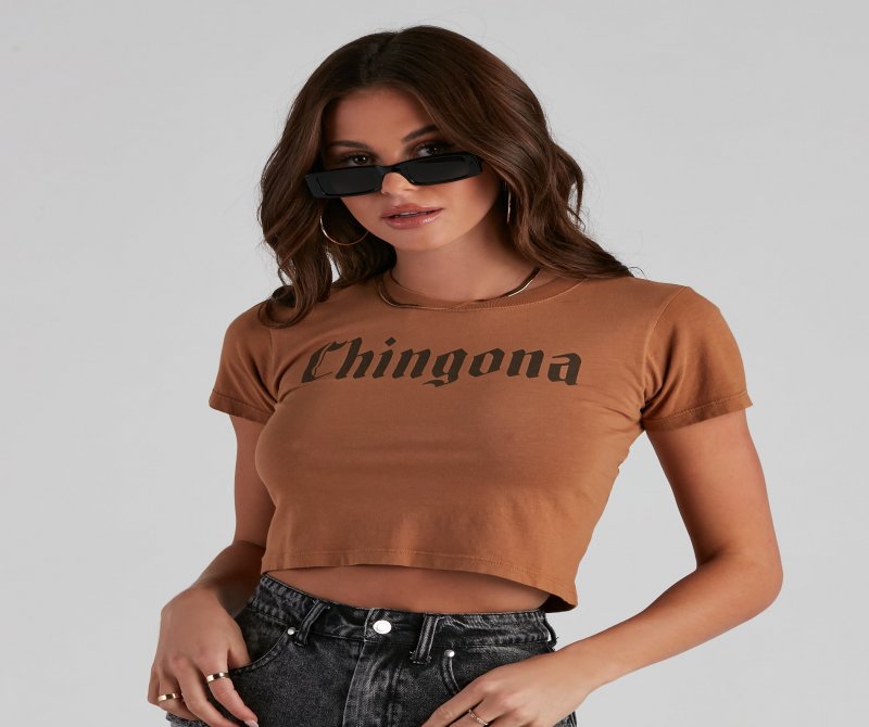 TableClothsUs Chingona Graphic Crop Top