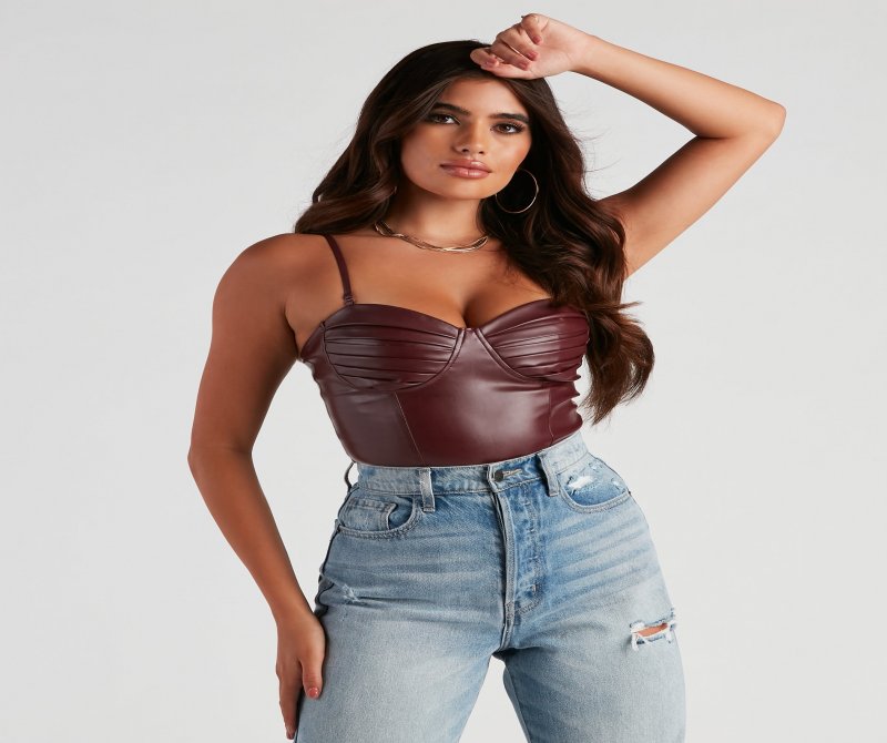 TableClothsUs Press Pause Faux Leather Corset Bodysuit