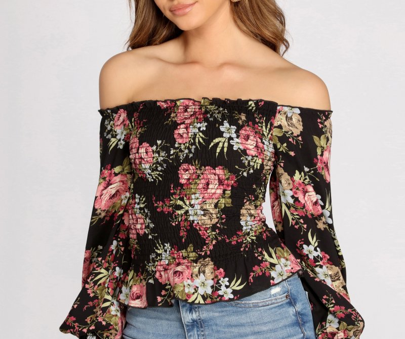 TableClothsUs Floral Focus Off The Shoulder Top