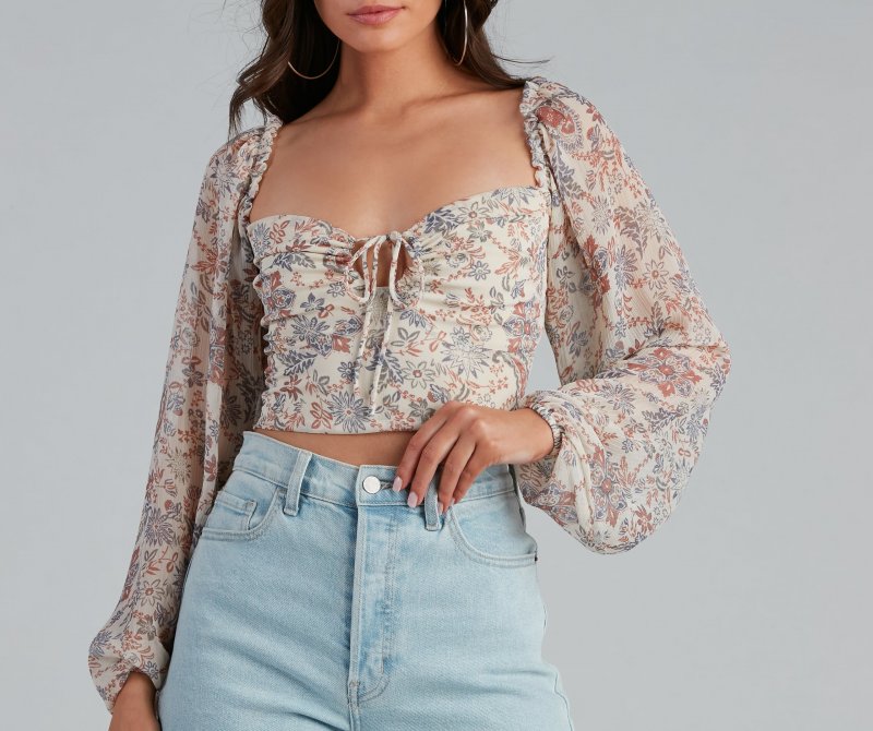 TableClothsUs Springtime Paisley Chiffon Crop Top