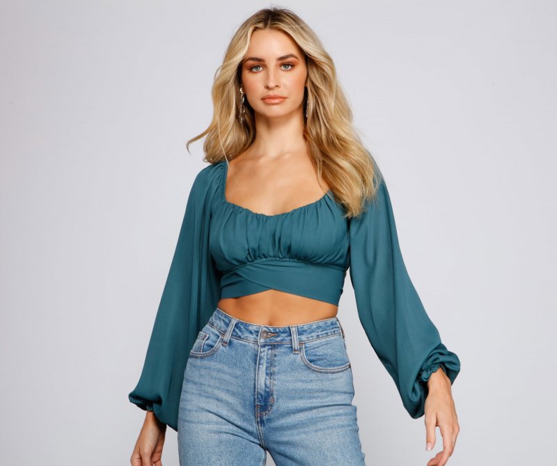 TableClothsUs Cinched And Chic Chiffon Crop Top