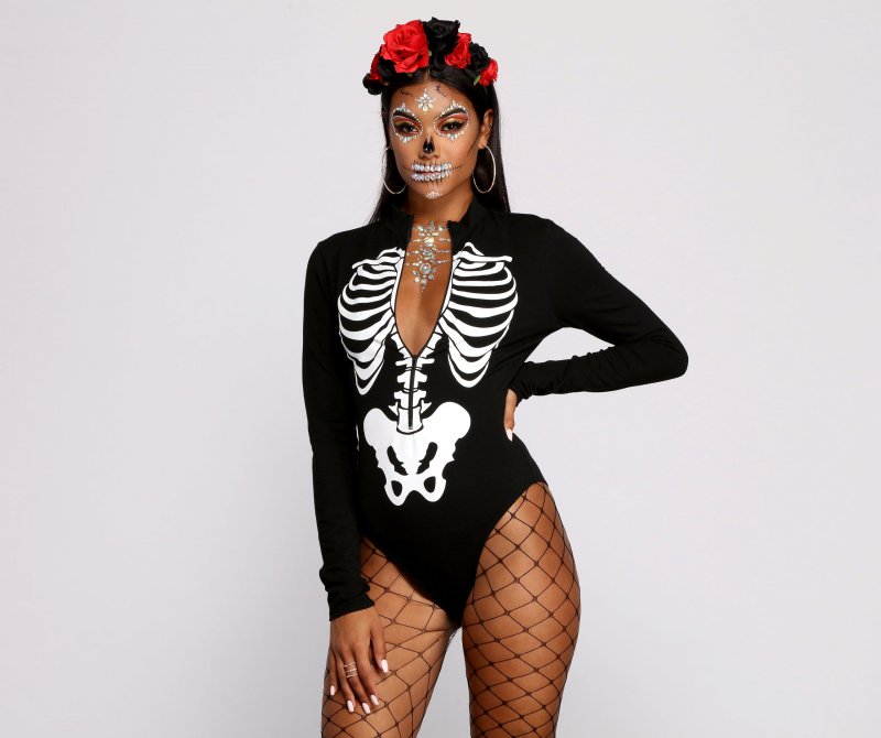 TableClothsUs Sultry Skeleton Babe Bodysuit