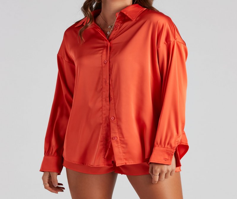 TableClothsUs Stylishly Sleek Satin Button Down Top