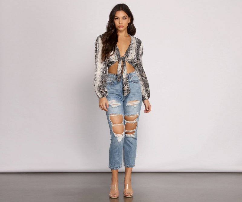 TableClothsUs Chic Satin Snake Print Crop Top