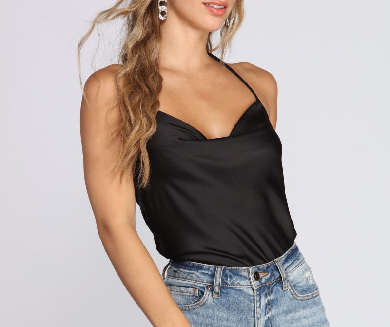 TableClothsUs Cowl Neck Satin Bodysuit