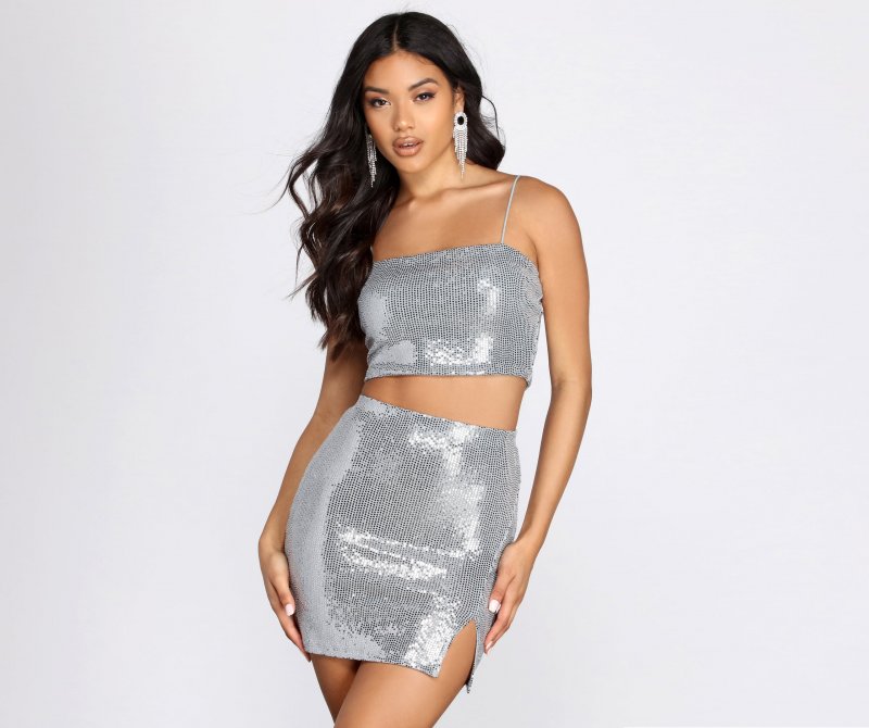 TableClothsUs Sequin Star Cami Crop Top