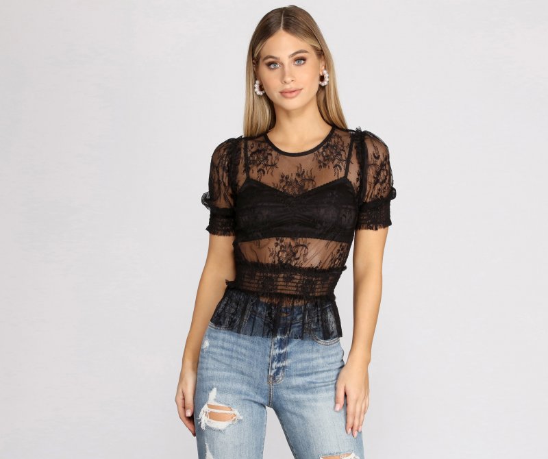 TableClothsUs Classic Beauty Lace Peplum Top