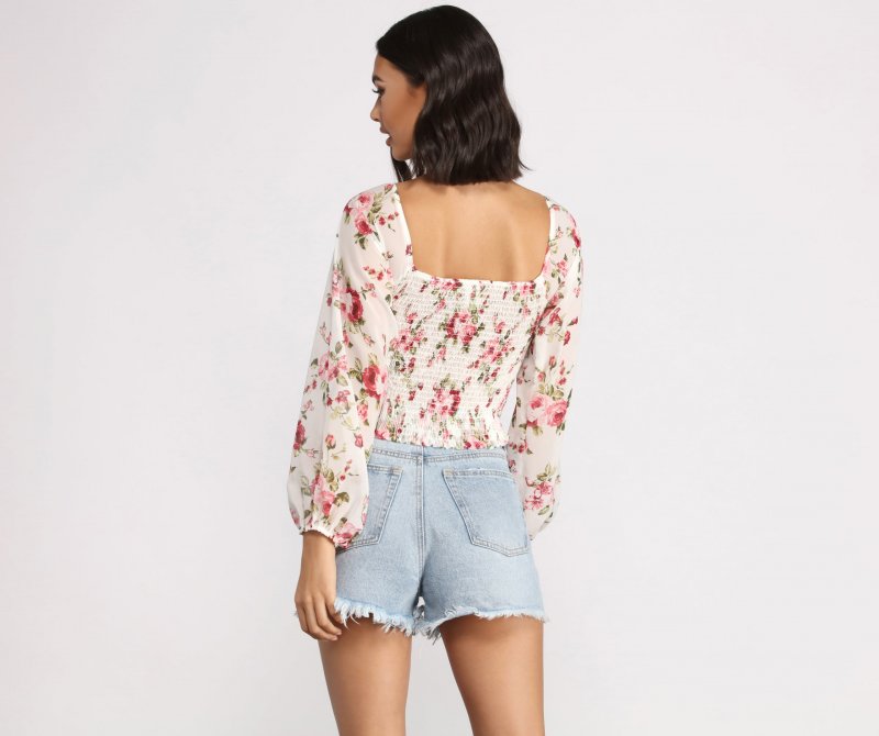 TableClothsUs Off The Shoulder Floral Smocked Top