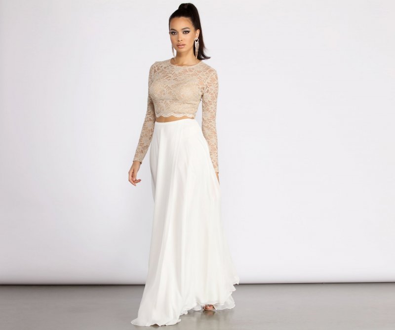 TableClothsUs Baylee Scallop Glitter Lace Two Piece Chiffon Dress