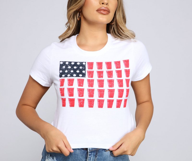 TableClothsUs Red, White And Beer Crop Top